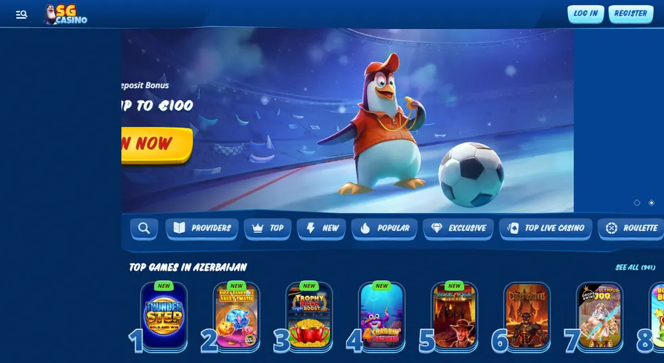 Homepage di SGCasino, piattaforma di gioco con ricarica in criptovalute