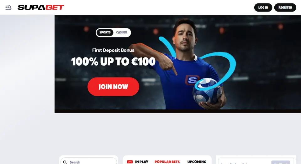 Homepage di Supabet, piattaforma di gioco con ricarica in criptovalute
